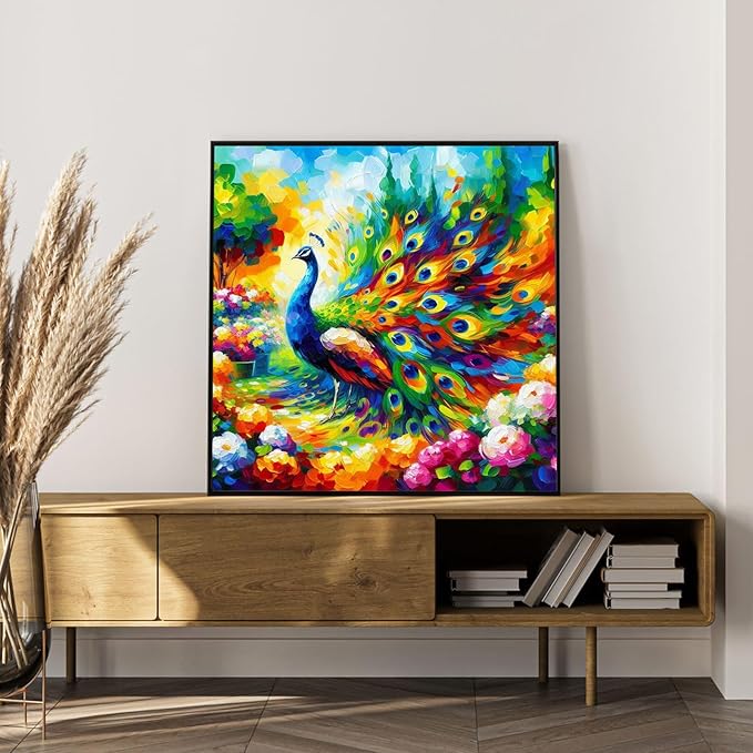 Okarina Paint by Numbers Kit for Adults Beginner Peacock, Adult Paint by Number Kits on Canvas, Peacock Animal DIY Acrylic Oil Painting by Numbers for Adults, Perfect for Home Wall Decor 16X16 Inch