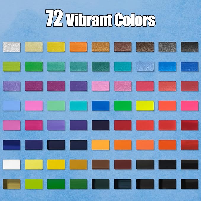 72 Colors Large Block Watercolor Paint Set for Watercolors Workbook, Portable Water Colors Paint Kit with 2 Paintbrushes 1 Waterbrush for Painting Beginners & Professional Amateur (72 Colors)