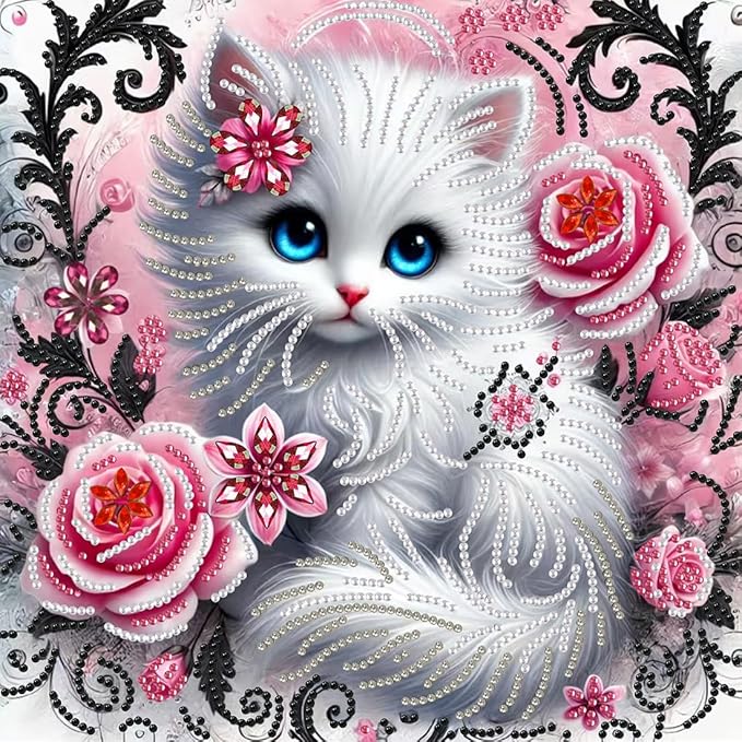 SHICERNHJ Animal Cat 5D Diamond Painting Kits for Adults,Flower Cat Diamond Art Kits for Special Shape,DIY Partial Drill Crystal Rhinestone Painting kit for Home Wall Decor 12 X 12Inch