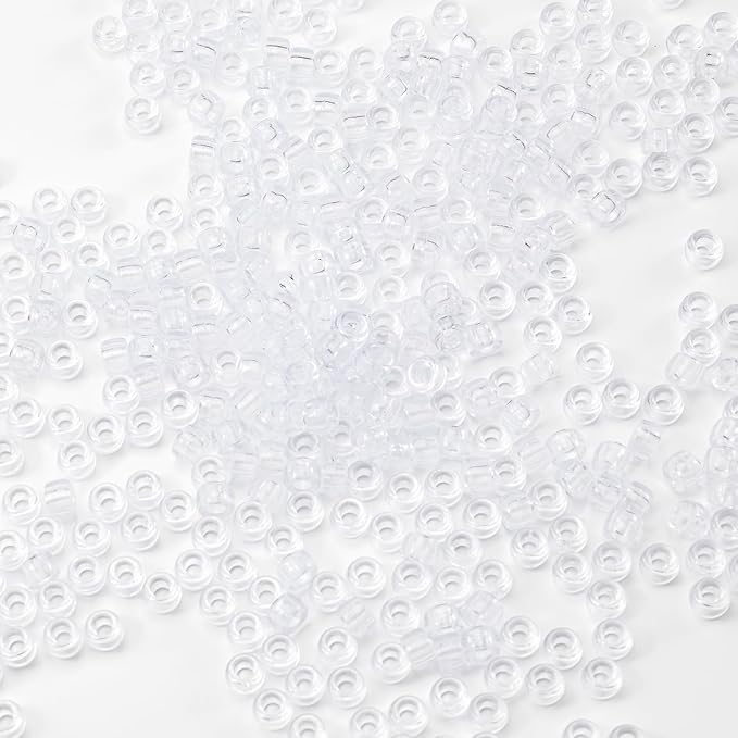 Gxueshan 1000 Pcs Acrylic Translucent White Clear Pony Beads 6x9mm Bulk for DIY Friendship Bracelet Necklace Jewelry Making Earring Hair Braiding Braids Kandi Beads