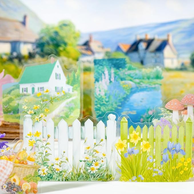 TIAMECH Pastoral Time PET Stickers - 120 Pcs Rural Residence Fence Lake Design, Waterproof Sticker for Journaling & Scrapbooking, Junk Journal Supplies, Ephemera & DIY Crafts