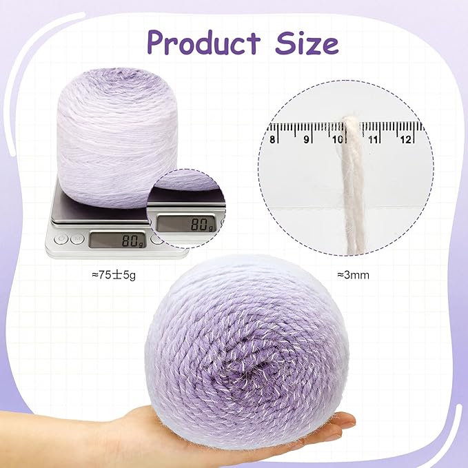 3 Pack Ombre Yarn for Crocheting, 80g/2.65oz Fluffy Soft Acrylic Gradient Yarn Cakes, #4mm Hook, Large Cloud Feel Yarn for Beginner Knitting, Star Blanket, Scarf, Shawl Garment DIY Crafts (Purple)