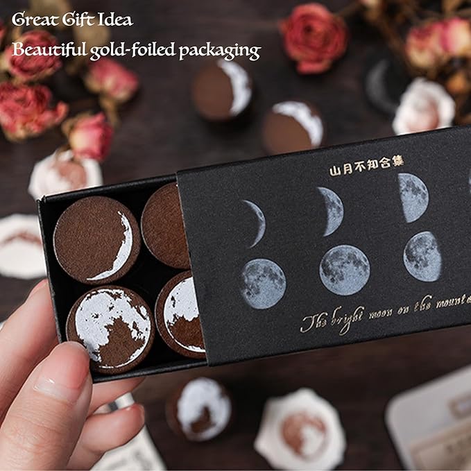 SIBLYMONA 8 Pieces Phases of The Moon Wooden Rubber Stamps Set for DIY Crafting, Decorative Wood Stamps with Moon Patterns, Reusable Rubber Stamp Kit for Scrapbooking & Card Making (Moon(8Pcs))