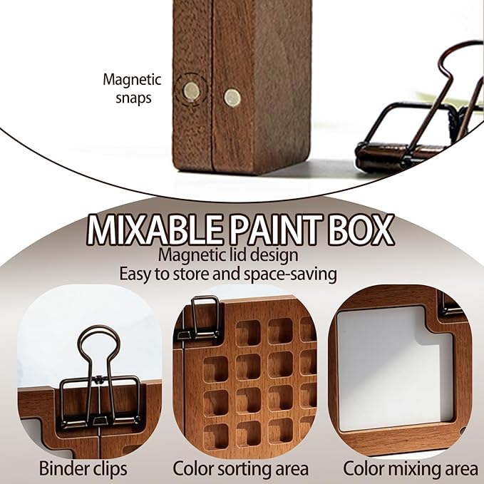 Mini Watercolor Travel Set, 24 Colors Portable Pocket Paint Kit with Watercolor Pens, Binder Clips & Walnut Wooden Box – Perfect for Outdoor Painting, Sketching & Art Journaling