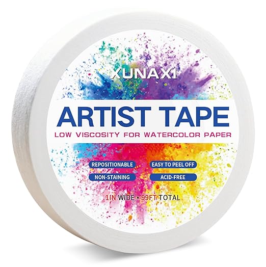 1 Pack Art Tape, Artist Tape for Watercolor Paper Low Tack White Painters Tape for Drafting Art Painting Canvas Framing Acid Free Masking Tape-1IN Wide 99FT Long Total