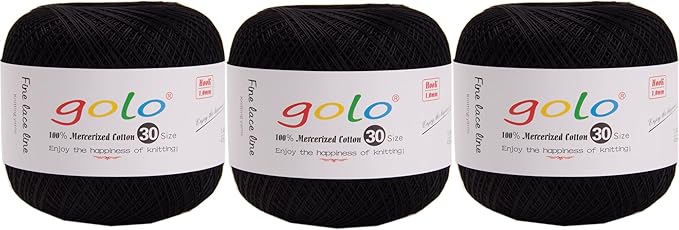 golo 3 Skeins Crochet Thread Size 30 Embroidery Thread Black Yarn 310