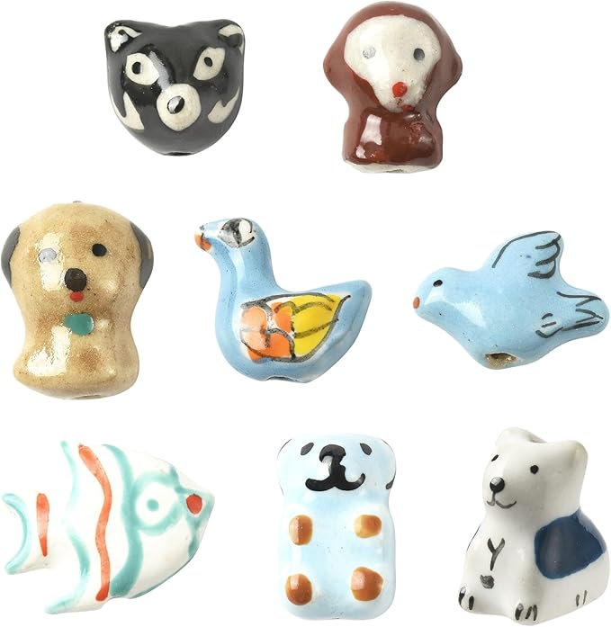 8Pcs Ceramic Porcelain Beads for Bracelets Making 8 Styles Monkey Wolf Dog Bear Fish Bird Handmade Famille Rose Ceramic Spacer Beads for DIY Jewelry Necklaces Earrings Keychains Crafting