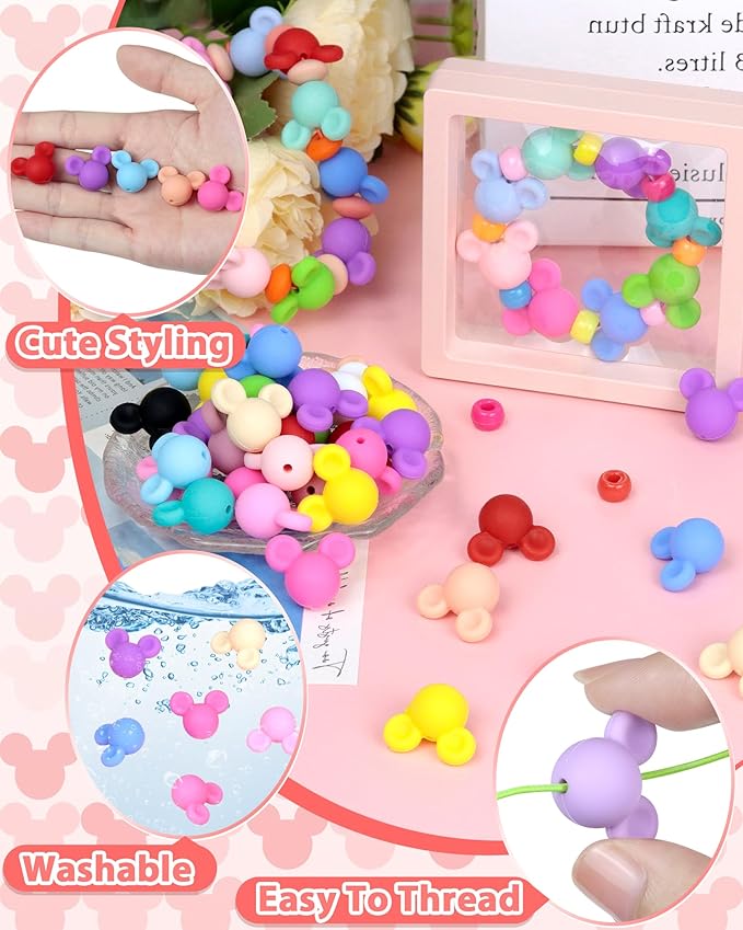 60 PCS FIVEIZERO Focal Beads - Mouse Focal Beads, Mouse Head Silicone Focal Bead for DIY Keychains, Bracelets, Necklaces, Pens, Lanyard Making - Ideal for Crafts and Jewelry Making Projects