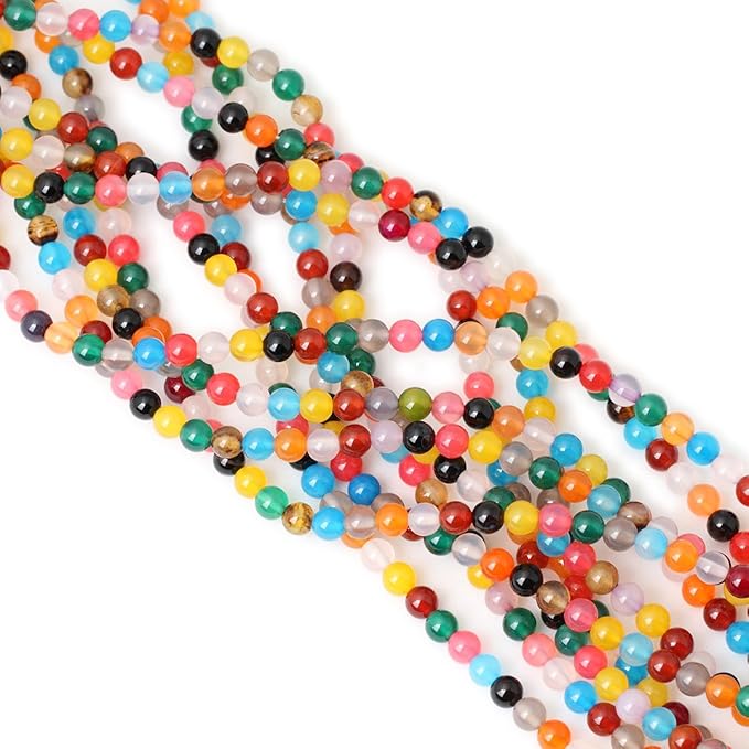 60PCS 6mm Colorful Agate Gemstone Round Loose Beads for Jewelry Making 1 Strand 15"