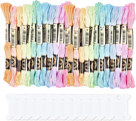 210 Yards 24 Skeins Colorful Cross Stitch Threads Polyester Embroidery Floss Friendship Yarn 6 Ply Rainbow Embroidered String for Sewing Making Bracelets Birthday Wedding Stitching Craft Diy