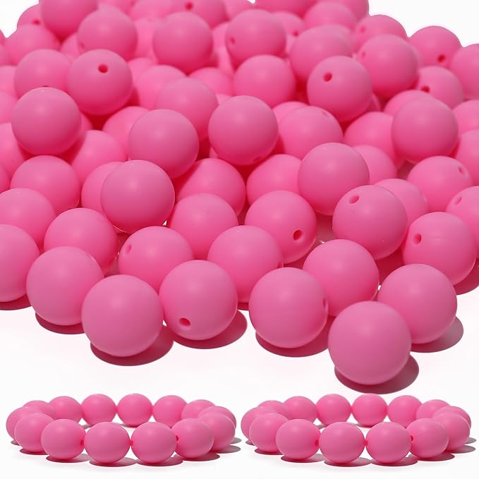 120pcs 15mm Bulk Silicone Beads for Pens, Keychains, Necklaces & Bracelets Making, Assorted Rubber Beads Set (Pink)