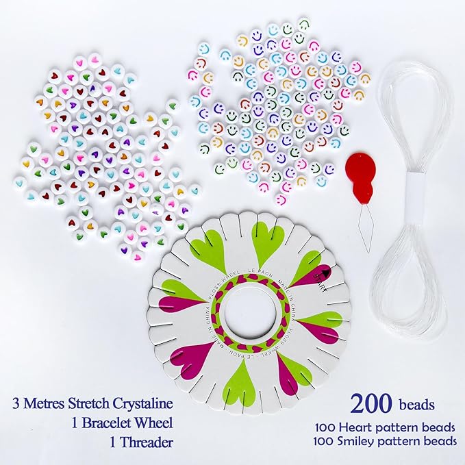 LE PAON 20 skiens Embroidery Floss，Embroidery Thread Friendship Bracelet Stitch Kit， Crafts Thread with 200beads，1 roll of Transparent Thread, 1 Bracelet Wheel，1 Threader