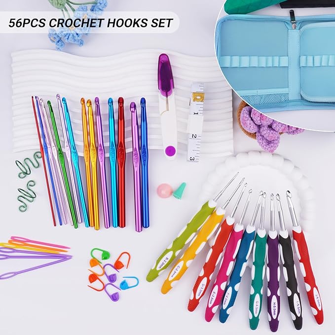 Hobekoee 23 Sizes Crochet Hooks Set with Case,2mm-10mm Ergonomic Crochet Needles for Arthritic Hands,Complete Crochet Kit for Beginners and Experiencer