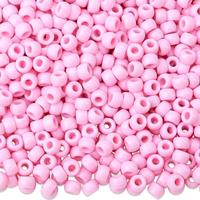 1000Pcs Pink Pony Beads 6x9mm Beads for Crafts Bracelets, Hair Bead for Braids, Plastic Clay Pony Bulk Perler Kandi Bead for Necklace Keychain Jewelry Making (Pink)