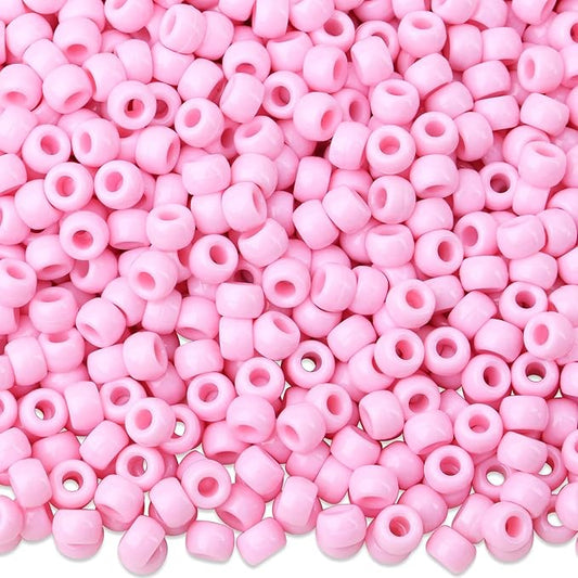 1000Pcs Pink Pony Beads 6x9mm Beads for Crafts Bracelets, Hair Bead for Braids, Plastic Clay Pony Bulk Perler Kandi Bead for Necklace Keychain Jewelry Making (Pink)