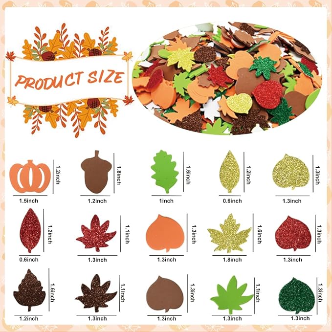 LUKBERA 660pcs Fall Foam Turkey Thanksgiving Craft Kits, Thanksgiving Turkey Foam Stickers Glitter Maple Leaf Pumpkins Self Adhesive Stickers Set for Thanksgiving DIY Arts and Crafts Party Décor