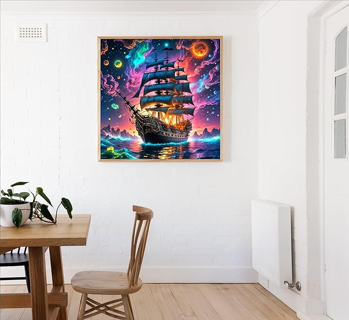 Pirate Ship Diamond Art Kits for Adults, 5D Diamond Painting for Beginners, Diamond Dot, Small Dimond Art Paintings Kit, Gem Painting Kit, Crafts for Adults, DIY Home Wall Decor Gifts 14x14inch