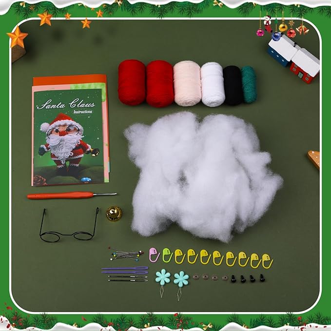 Kovarela Beginners Crochet Kit with Simple Crochet Yarn - with Step-by-Step Video Tutorials (Santa Claus)
