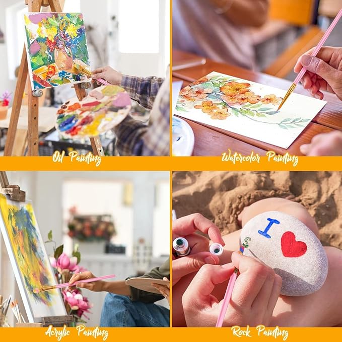 Soucolor 24Pcs Acrylic Paint Brushes Set, Halloween Arts and Crafts for Adults Kids, Round Pointed Tip Artist Paintbrushes for Acrylic Painting Oil Watercolor Canvas Boards Easter Eggs Rock Art