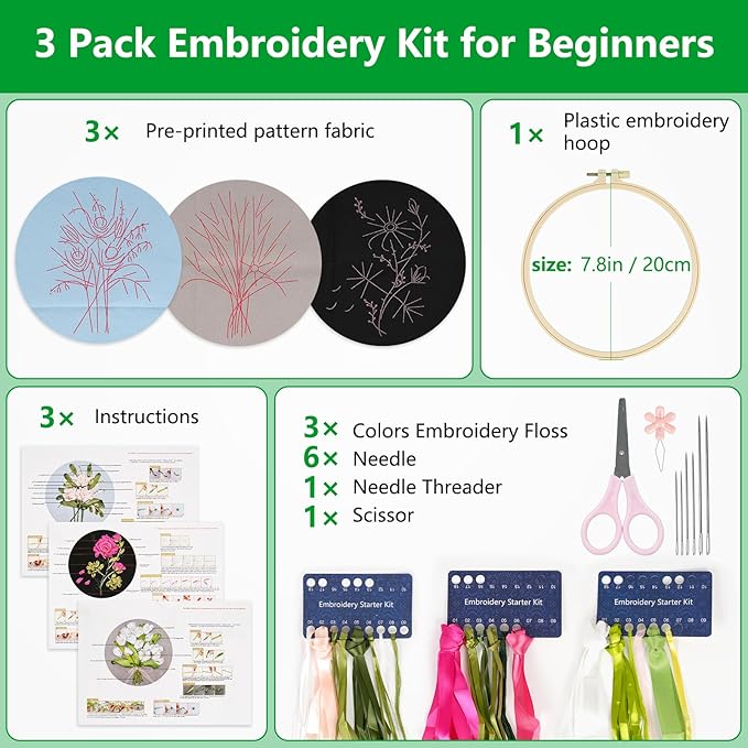 Enkor Ribbon Embroidery Kit for Adults Beginners