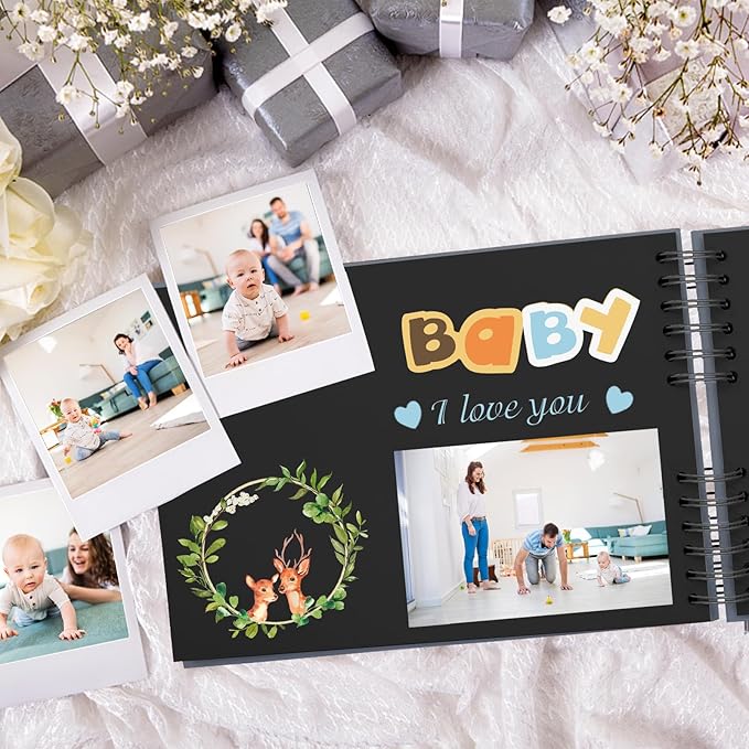 EVNEED 11.5 x 8.5 Inch Scrapbook Photo Album,Wedding Guest Book Anniversary Memory Scrapbooking,Wedding Photo Album with DIY Accessories Kit for Craft Paper DIY,80 Pages (40 Sheets),Grey