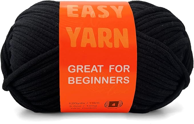 3.5Oz Beginner-Friendly Yarn for Crocheting and Knitting;Worsted-Weight Medium #4;Cotton Blend Yarn for Beginners with Easy-to-See Sitches,Great for Amigurumi DIY (Black,1 Skein)
