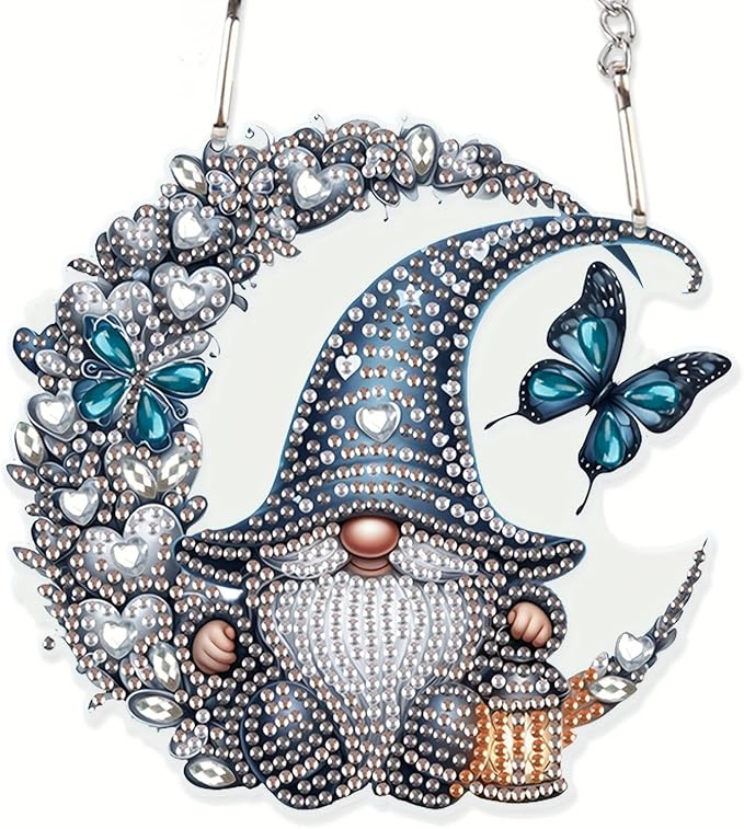 Diamond Art Painting Hanging Pendant, DIY Moon Dwarf 5D Special Shape Crystal Diamond Art Partial Mosaic Making Craft Wreath Ornaments, Home wall decor window decoration Handmade Christmas Gift