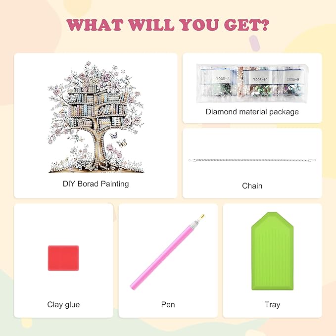 HEIBAGO Book Diamond Art Hanging Kits for Adults, Tree Diamond Art Suncatchers, 5D Special Shape Diamond Painting Pendant, DIY Window Ornament Gifts for Home Garden Door Wall Decor 8.3 x 8.3 Inch