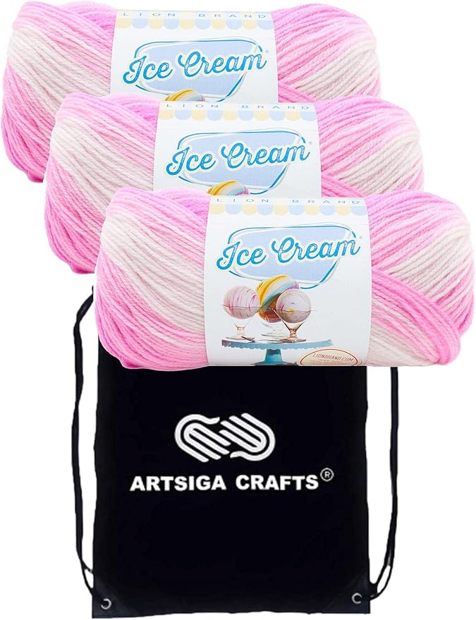 Lion Brand Ice Cream Birthday Cake 923-209 (3-Skeins - Same Dye Lot) Baby Sport #2 Acrylic Yarn for Crocheting and Knitting with Project Bag
