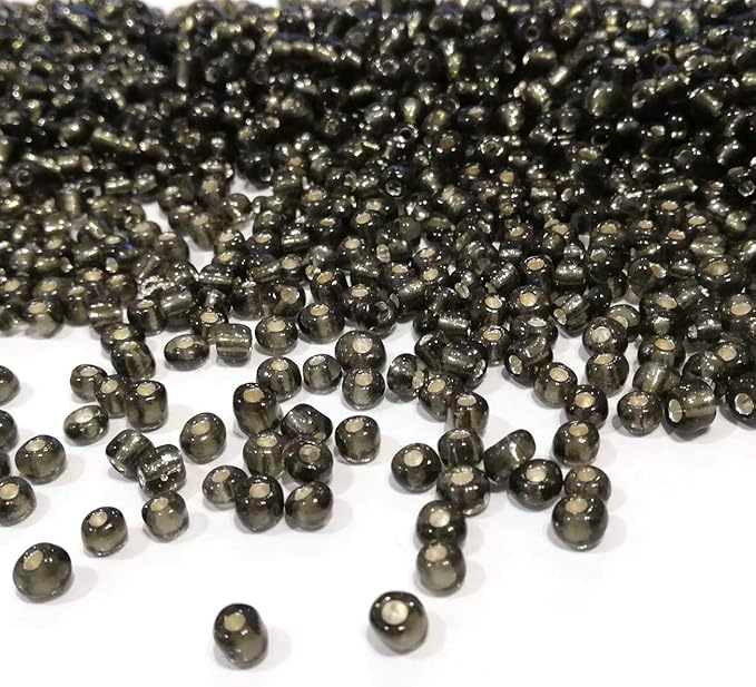 Perlin Glass Seed Beads 4mm 6/0 Round 1100pcs Mini Small Pony Spacer Beads Kit for Jewelry Making Earrings Bracelets Pendants Waist DIY Handmade (Grey Silver Inside)