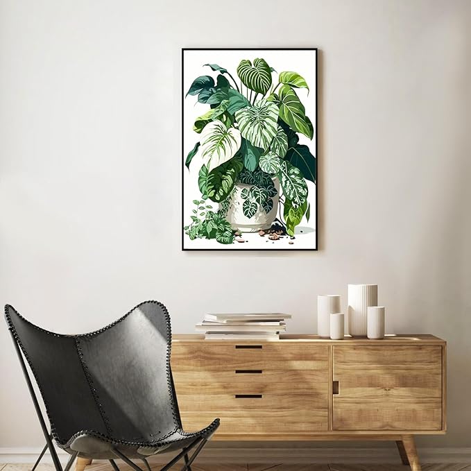 Framed Paint by Numbers Kit for Adults Beginner Plant, Adult Paint by Number Kits on Canvas Framed Green Plant, DIY Acrylic Oil Painting by Numbers with Frame, Perfect for Home Decor Gift 8 X 12 Inch