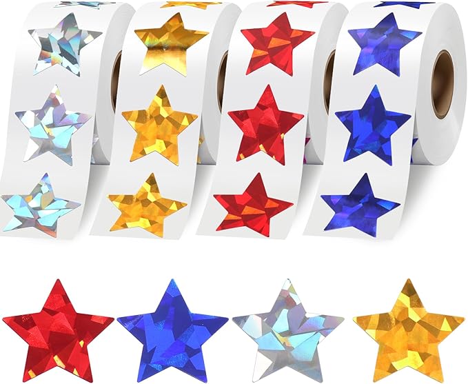 2000 pcs holographic star stickers, self adhesive metallic glitter foil stickers reflective star sticker, ideal for student planners and classroom supplies, each measures 1”