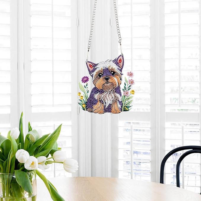 AiYuanzsh Animal Dog Diamond Art Painting Hanging Pendant Kit 5D DIY Diamond Art Painting Dots Acrylic Pendant Diamond Art Pendant for Home Window Xmas Decor Gift