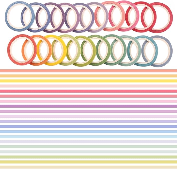 20 Rolls Rainbow Washi Tape Slim,Foil Gold Skinny Decorative Masking Washi Tapes,3MM Wide DIY Masking Tape