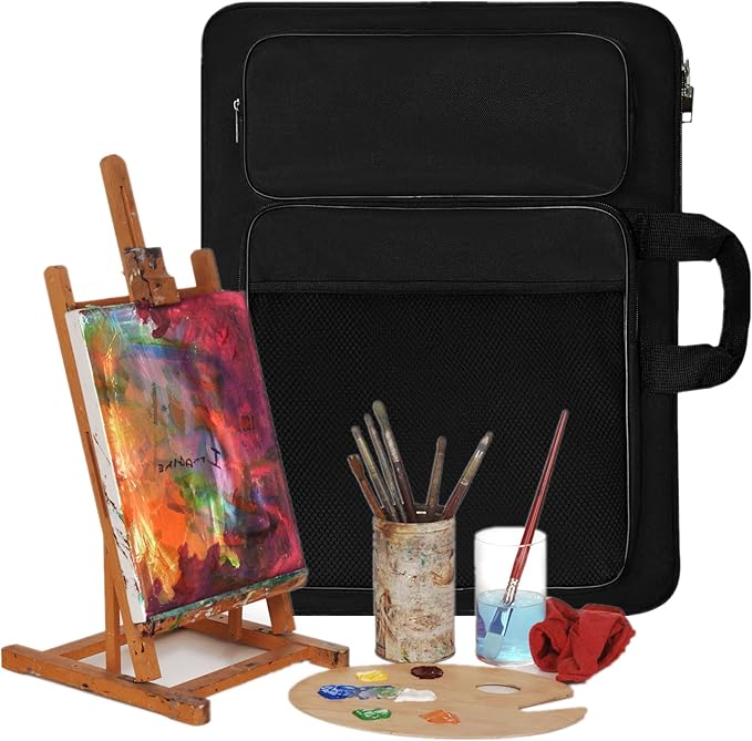 Art Portfolio Kids Artwork,Art Bag15 X 18 For Child Artwork 8K Organizer,A3 portfolio Case For Carrying Artwork With Tote And Backpack (Black)