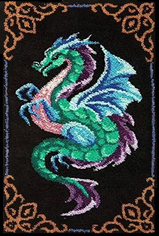 YOOTOM Dragon Latch Hook Rug Kits for Adult, DIY Rug Crochet Making Kits with Pre-Printed Canvas and Latch Hook Tool and Enough Yarn, 20x15in