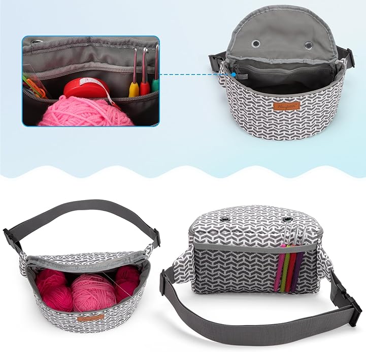 Yarn Crossbody Waist bag Small Yarn Storage Organizer for Yarn Skeins-Organizer for Crochet Hooks and Accessories