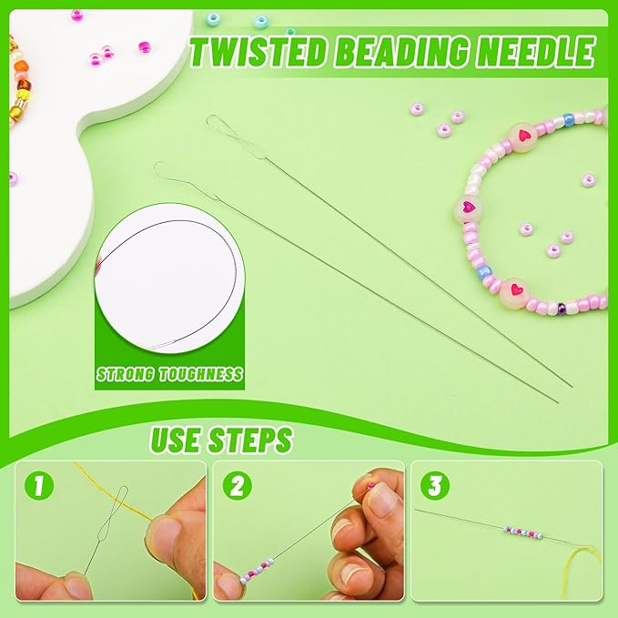 86 Pcs Beading Needle Set, 6 Sizes Big Eye Beading Needles for Seed Beads, Long Straight Bead Needles, Twist Beading Needles, Flexible Needle for Jewelry Making