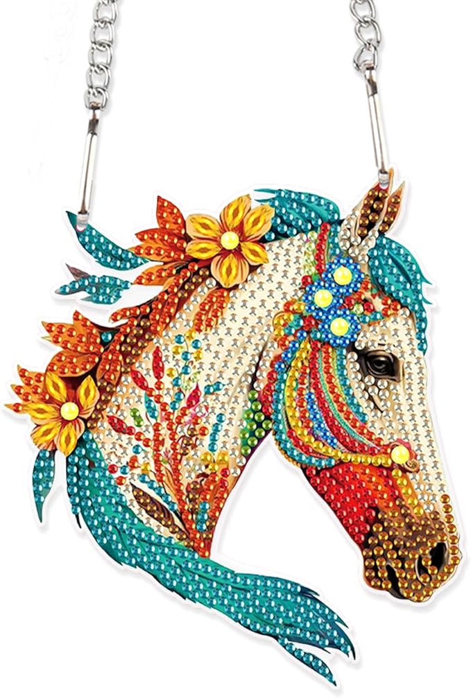 AiYuanzsh DIY Diamond Art Painting Hanging Sign Set Diamond Art Hanging Wall Art Horse's Head DIY 5D Crystal Rhinestone Pendant Kits for Wall Door Window Decorations