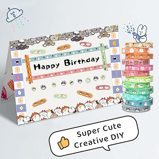wapetashi cute washi tape set - 24 rolls kawaii animals gold foil decorative masking tape for journaling, scrapbooking, kids diy crafts, aesthetic supplies, planners, bullet journal
