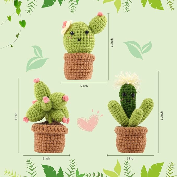 FLORALUNA Crochet Kit for Beginners – DIY Crochet Plants & Succulents Set with Yarn, Hook, Patterns – Make Crochet Hanging Plant Decor, Fake Plants for Home, Gift for Craft Lovers (3 PCS)