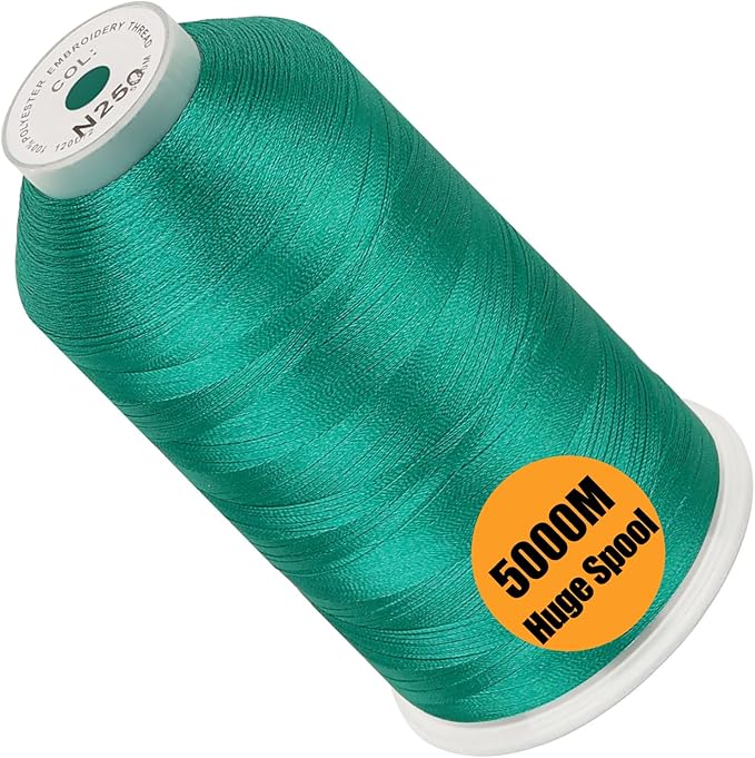 New brothread - Single Huge Spool 5000M Each Polyester Embroidery Machine Thread 40WT for Commercial and Domestic Machines - Emerald Green (Janome Color)