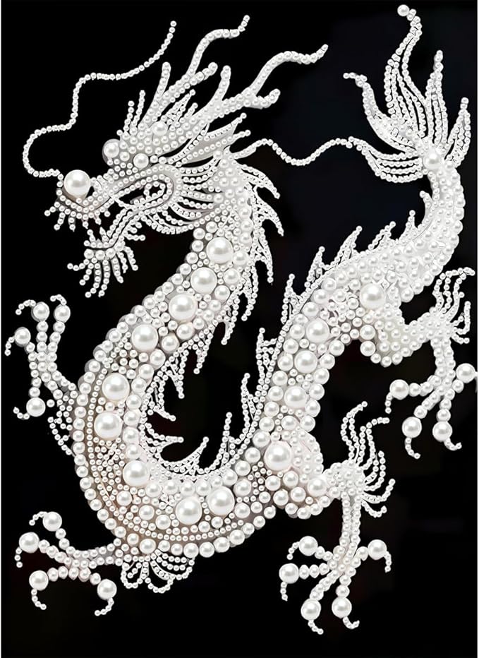 GEMFAMILY Dragon Diamond Art Painting Kits for Adults,White Dragon Diamond Painting Kits for Special Shape,DIY Pearl Diamond Dots Gem Art Craft for Home Decor 12 x 16 inch
