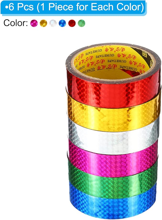 PATIKIL Prism Tape 1 Inch x 32.8 Yards, 6 Pack Holographic Metalized Reflective Self Adhesive for DIY Art Craft Wrap Wall Decoration, Assorted Color
