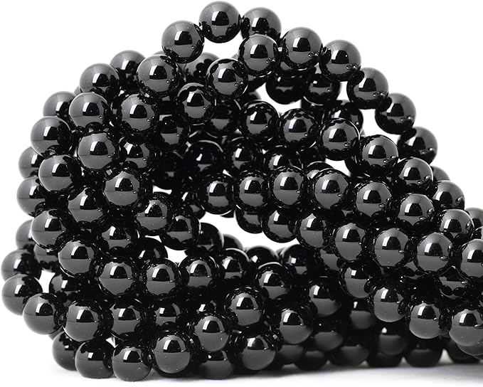 45PCS 8mm Black Smooth Polish Onyx Agate Gemstone Round Loose Beads for Jewelry Making 1 Strand 15"
