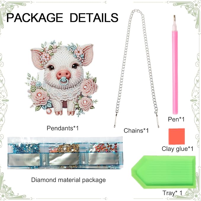 Tontut Diamond Art Painting Kits Hanging Decoration, 5D Flower Pig Diamond Art Painting, DIY Special Shape Diamond Craft Wall Garden Decoration, Gifts