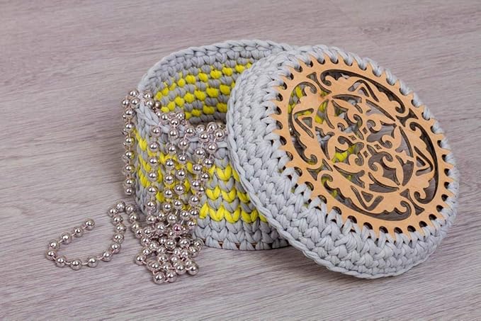 Set of 4 Wooden Base Wood Bottoms for Crochet Basket Wooden Crochet Accessory Tshirt Yarn Accessory T Shirt Yarn Basket (Styles Mix 2, 18CM)