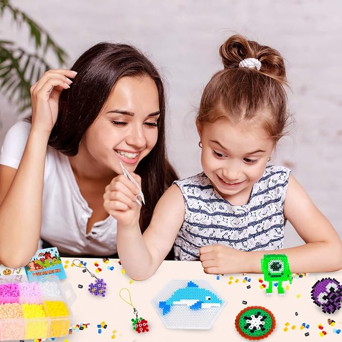 meland fuse beads - 24000pcs fuse beads kit for kids, 24 color 5mm iron beads set with 4 fluorescence color, 6 pegboards - craft kits gifts for birthday christmas