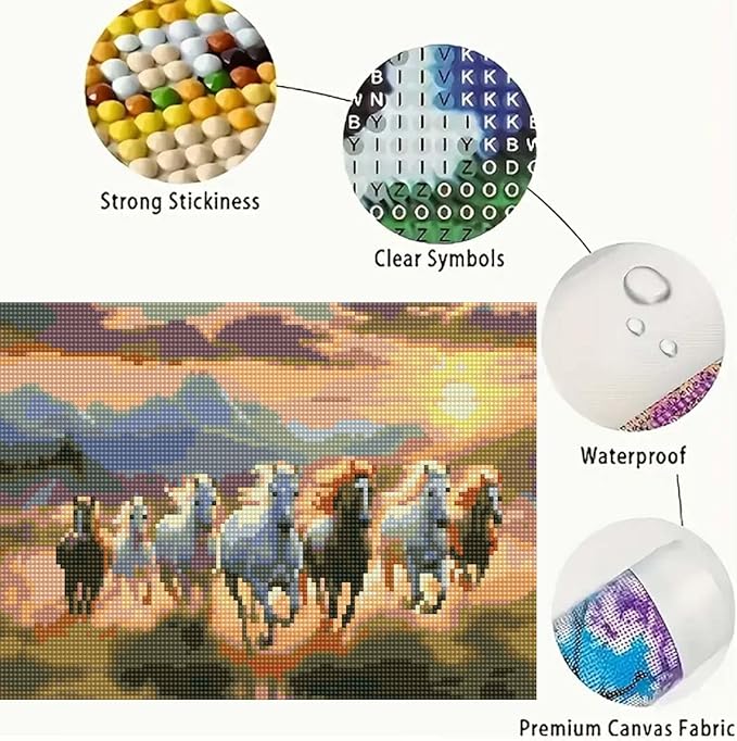 GEMFAMILY 5D Diamond Art Kits for Adults,Diamond Painting Kits for Running Horses,DIY Full Round Drill Diamond Dots Gem Art Crafts Kits for Home Decor 12 x 16 Inch