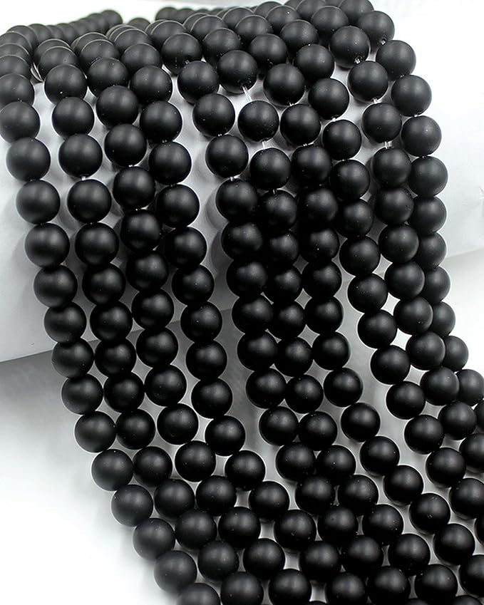 8mm Glass Beads 46PCS Glass Beads for Jewelry Making Charm Round Loose Bead for Bracelet Making Kit (Black Frosted Glass)